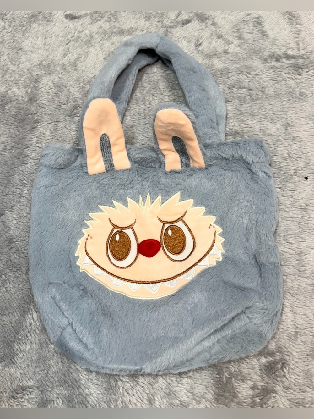 Plush Blue Bunny Character Kids Tote Bag with Appliqué Face